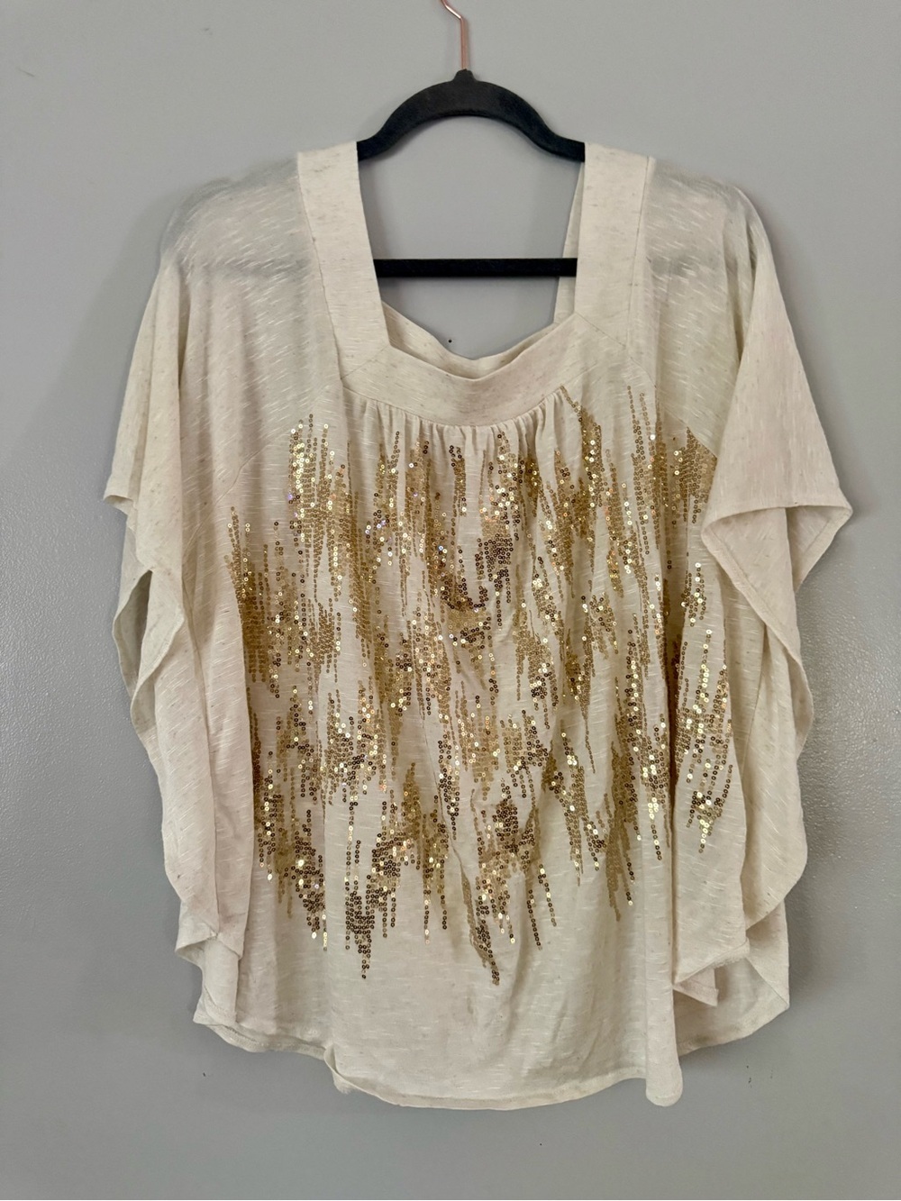 INC International Concepts Gold Sequin Square Neck Dolman Blouse Cream Plus 1X